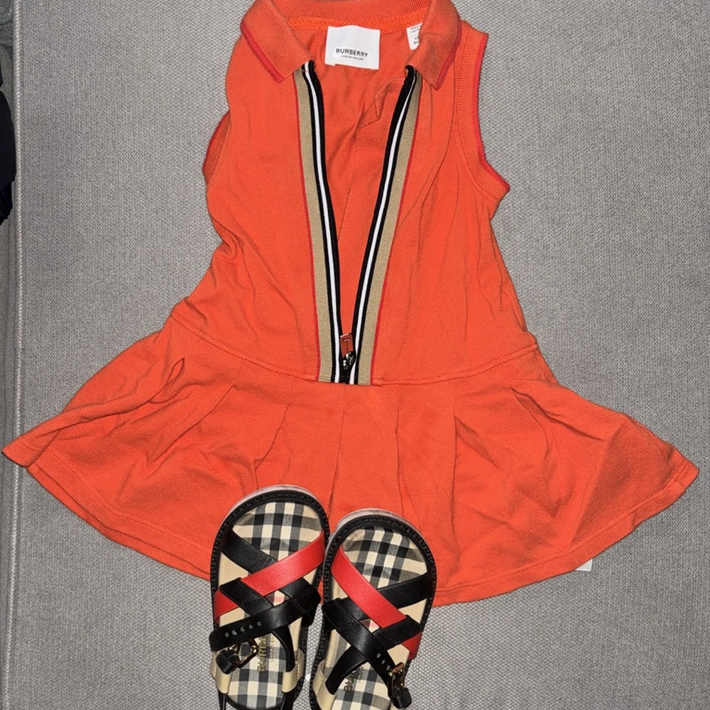 Authentic Burberry Baby Girl Dress Size 12 With Sandals 23 Kids Sandals (6)